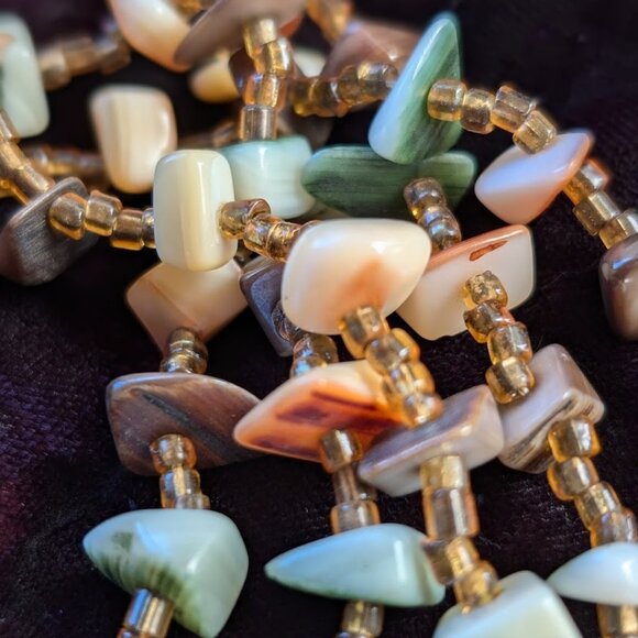 Vintage Multi-strand Shell & Glass Bead Necklace, Made in Japan - Southwest Hues - Picture 13 of 16